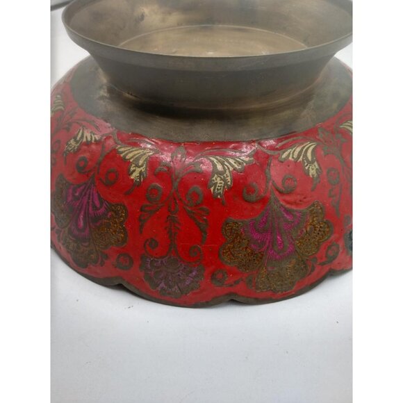 Handcrafted Red & Gold Brass Decorative Bowl With Peacock Design - Picture 3 of 6